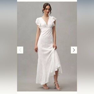 BHLDN FLUTTER-SLEEVE V-NECK FLORAL CHIFFON A-LINE MAXI DRESS-from Anthropologie